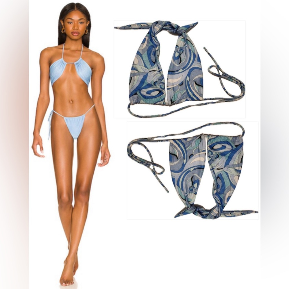 Monica Hansen Reversible Blue Abstract Halter Bikini Top NWT S